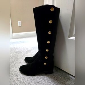 Black Knee-High Boots with Gold Buttons